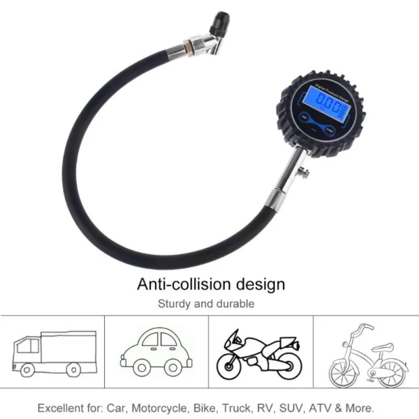 Digital Tire Pressure Gauge 200 PSI Interchangeable Air Chuck for Cars Motorcycle Rv SUV Truck TPMS Bike Tyre