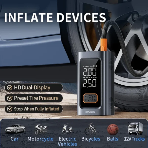 BUVAYE Car Jump Starter Power Bank Portable Air Pump 10000 mAh Auto Booster Emergency Starting Device For Petrol Diesel EV‌