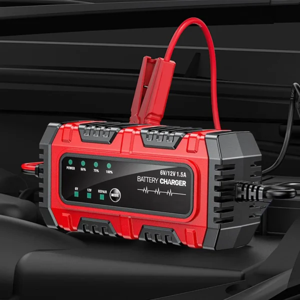 Car Battery Trickle Charger and Maintainer 1.5A 6V/12V Truck Trickle Battery Charger Automatic Tender Maintainer for Motorcycle