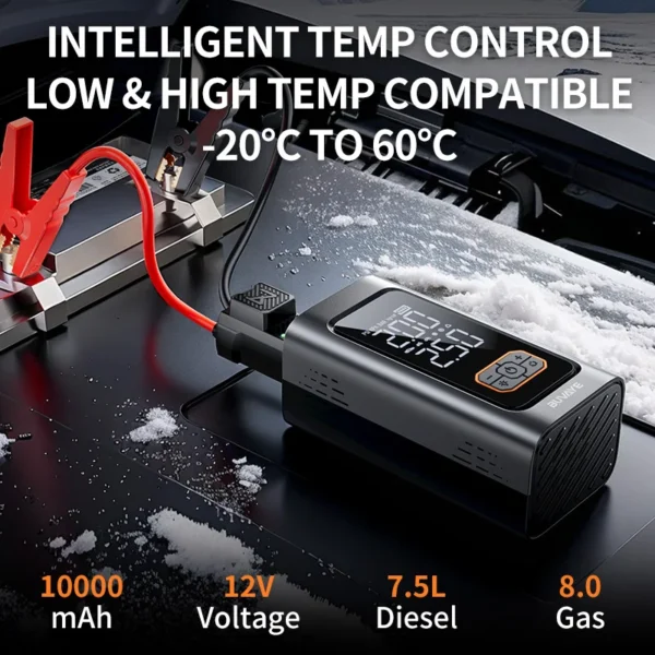 BUVAYE Car Jump Starter Power Bank Portable Air Pump 10000 mAh Auto Booster Emergency Starting Device For Petrol Diesel EV‌