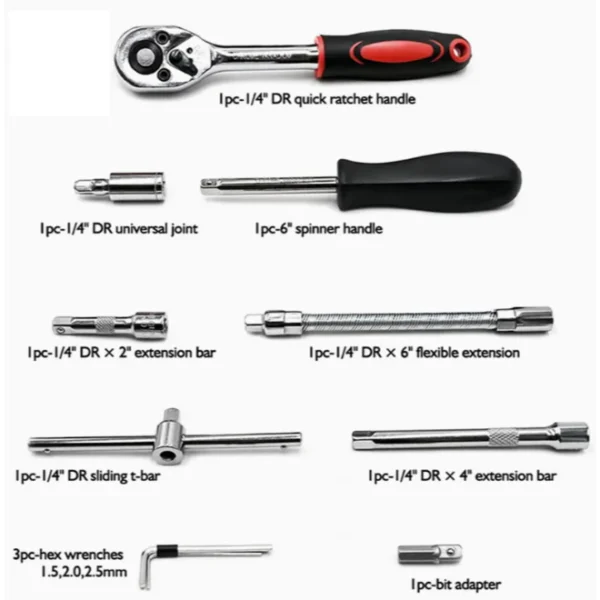 46pcs Tool Kit Screwdriver Bit Socket Ratchet Wrench Set Box Car Repair Hand Tools