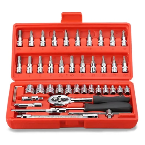 46pcs Tool Kit Screwdriver Bit Socket Ratchet Wrench Set Box Car Repair Hand Tools