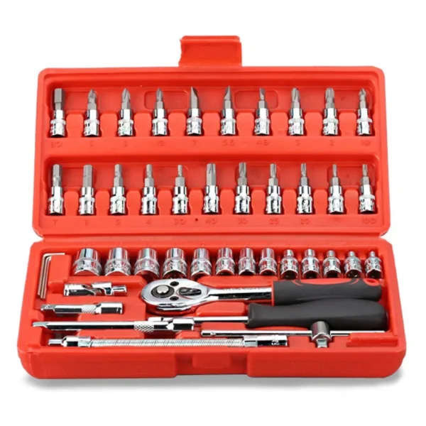 46pcs Tool Kit Screwdriver Bit Socket Ratchet Wrench Set Box Car Repair Hand Tools