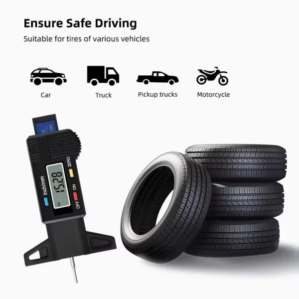 Car Tyre Depth Measuring Tool 25.4mm LCD Digital Thickness Detector Caliper Wheel Monitoring Display Tool Inch/MM